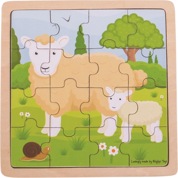 Holzrahmenpuzzle Schaf mit Lamm BIGJIGS TOYS, 18 Teile