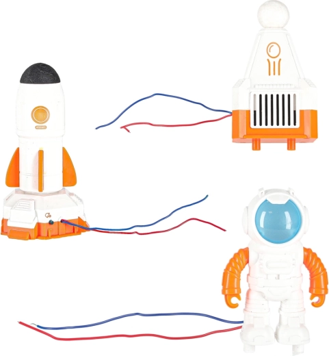 Weltraummission mit Rakete und Astronaut