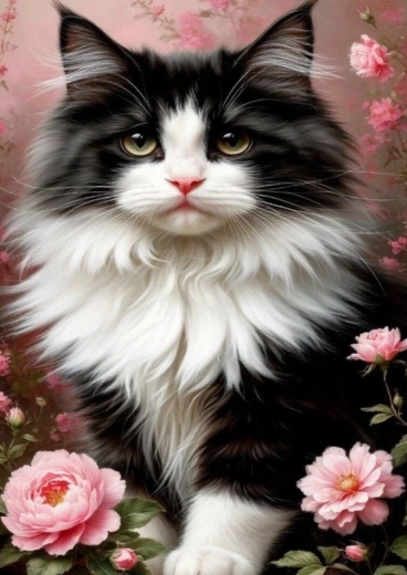 Diamantmalerei Schwarz-Weiß-Katze 30 × 40 cm