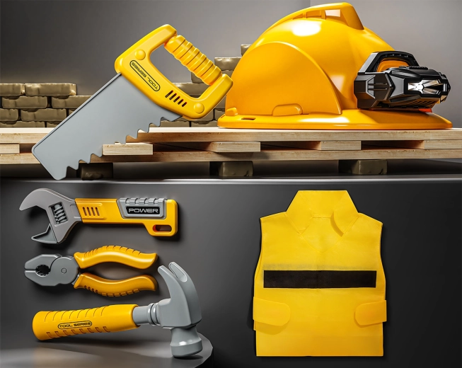 Werkzeugset mit Helm und Stirnlampe für Kinder