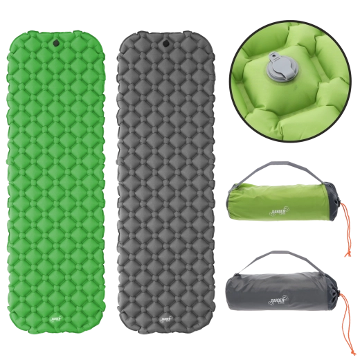 Aufblasbare Isomatte für Trekking mit integriertem Kissen 190 × 56 × 5,5 cm, grau/grün