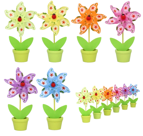 Windrad mit Marienkäfer für Blumentopf 9 × 15 cm – Mix aus 6 Farben