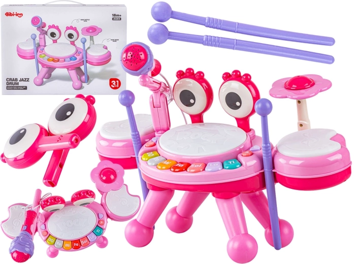 Lern-Mini-Schlagzeug-Krabbe mit Keyboard und Mikrofon rosa – 1 Stück
