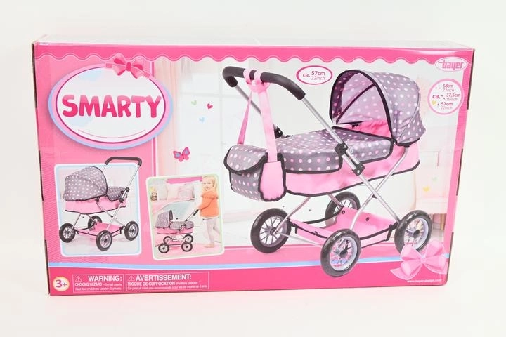 Bayer Puppenwagen Smarty grau-rosa mit Punkten