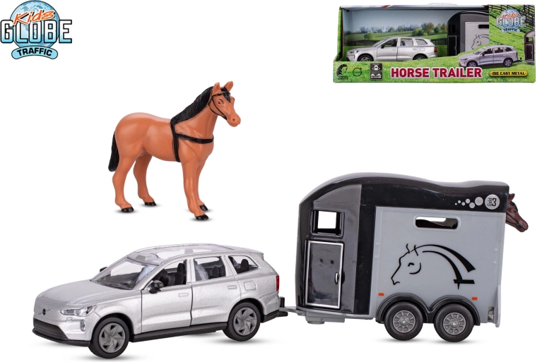 Kids Globe Traffic VOLVO EX90 mit Pferdeanhänger, Metallmodell 28 cm
