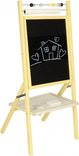 Beidseitige magnetische Tafel aus Holz mit Kreideseite, Rechenrahmen und Papierrolle 46 × 43 × 89 cm