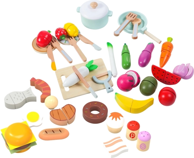 2Kids Toys Holz-Lebensmittelset für die Kinderküche (42 Teile)