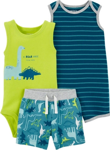 Carter's 3-teiliges Set für Jungen – Sommer-Strampler mit kurzen Ärmeln, ärmelloser Body und Shorts Stripes Dinos