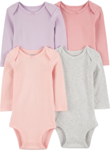 Carter's Mädchen-Body mit langem Ärmel, Lila/Grau/Rosa, 4 Stück, Gr. 56