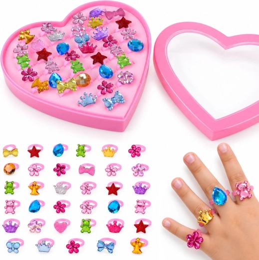 Kinder-Ringset in herzförmiger Schachtel, 36 Stück