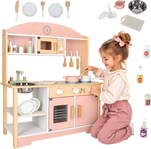 Holzkinderküche Modern Classic mit Zubehör, rosa