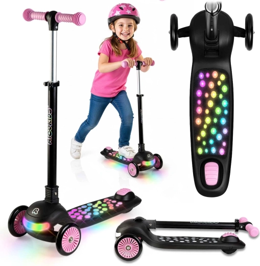 Kinder-Dreirad-Balance-Roller mit LED-Beleuchtung Ricokids Glowi – schwarz‑pink