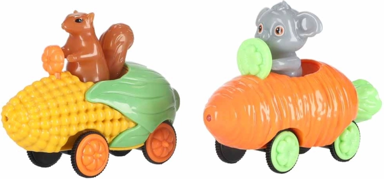 Zwei niedliche Autos mit tierischen Fahrern