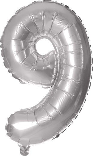 Folienballon Ziffer 9, 30 cm, silber