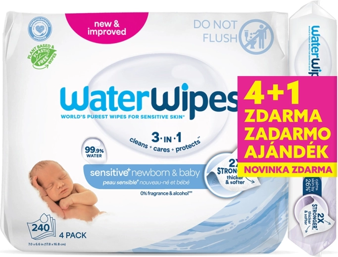 WaterWipes Feuchttücher 4×60 Stk. + Soothing Clean 60 Stk. gratis