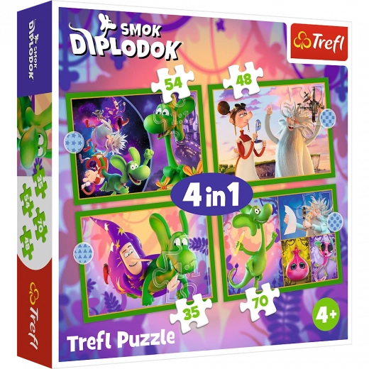 Puzzle 4v1 Welt des Drachens Diplodok