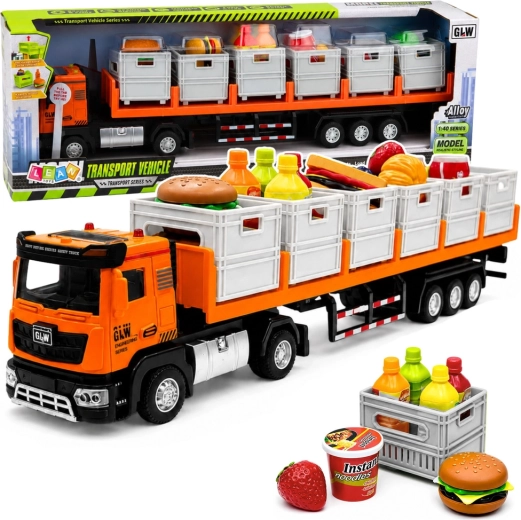 Transport-LKW mit Anhänger und Lebensmitteln, batteriebetrieben, 1:40, orange