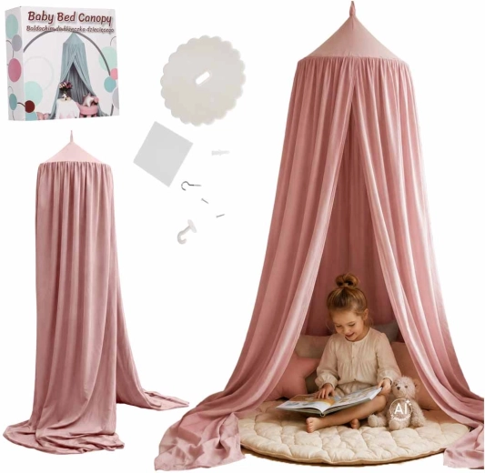 Kinder-Hängebaldachin über dem Bett, Boho, Hellrosa