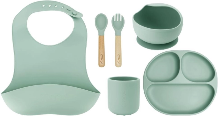 MoMi AMI Kindergeschirrset, grün, aus Silikon
