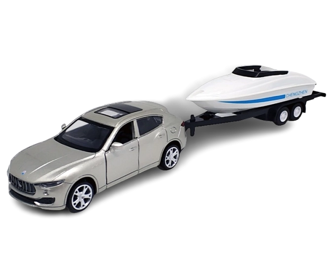 Metallmodell Maserati Levante SUV mit Bootsanhänger 1:43