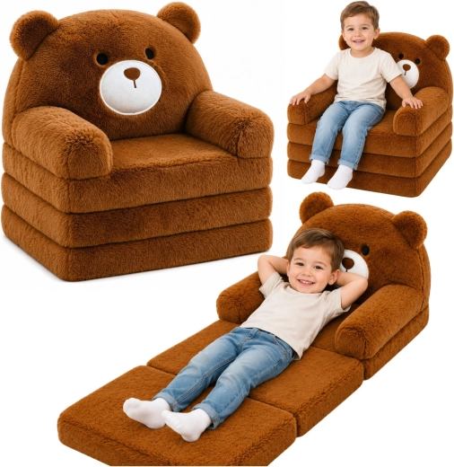 Ausklappbarer Kinder-Sessel 2in1 Bär – braun