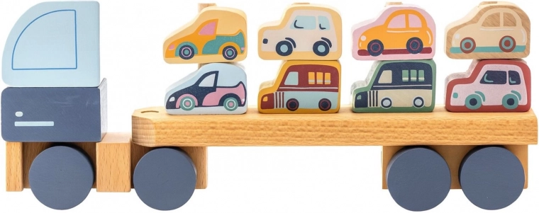 Cubika pastellfarbener LKW mit Autos – Holzpuzzle 12 Teile