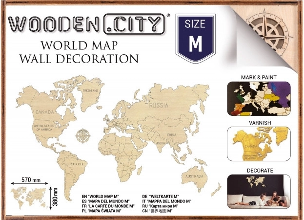 Holz-Weltkarte Größe M 57 × 38 cm WOODEN CITY