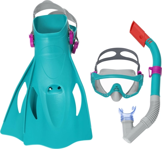 Türkisfarbenes Schnorchelset BESTWAY – Maske, Schnorchel und verstellbare Flossen 41–46