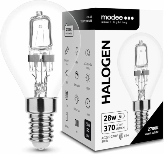 Modee Halogenlampe Mini Globe G45 28 W E14, 370 lm, warmweiß