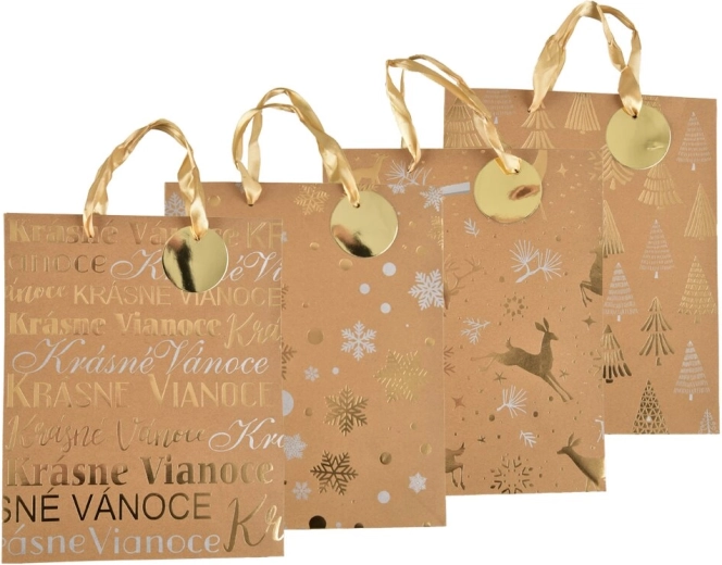 Weihnachts-Geschenktasche aus Kraftpapier 26 × 10 × 32 cm (4 Motive)