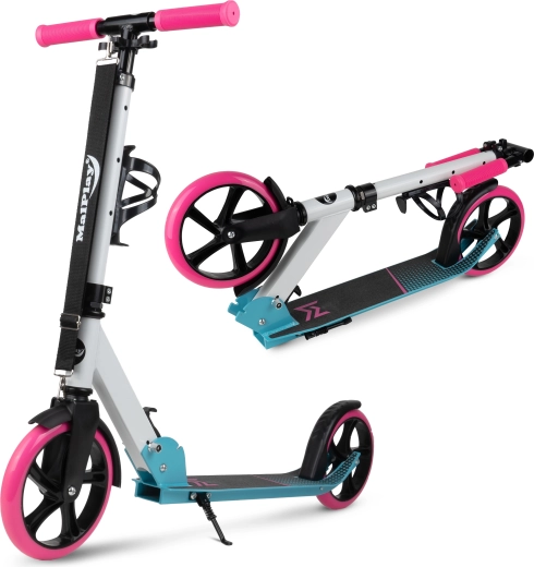 Zusammenklappbarer Scooter mit Tragegurt – Weiß-pink-blau