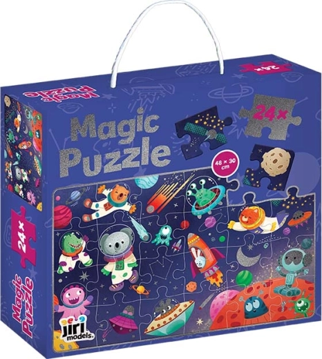 Glitzerndes Puzzle im Karton: Weltraum