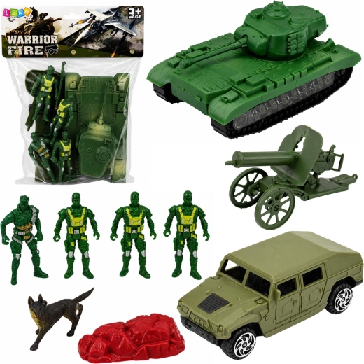 Militärset mit Panzer, Jeep, Kanone und Soldatenfiguren – 13 tlg.