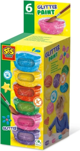 Sechs glitzernde Farbtöne in einer Packung