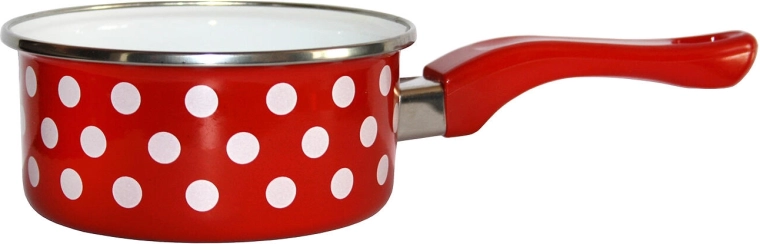 Emaillierter Stieltopf 12 cm 0,5 l Pünktchen Rot