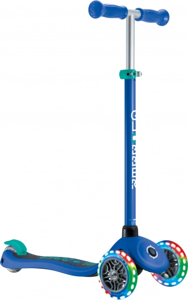 Globber Kinder-Dreiradscooter Primo Lights V2 mit leuchtenden Rädern, Navy Blue