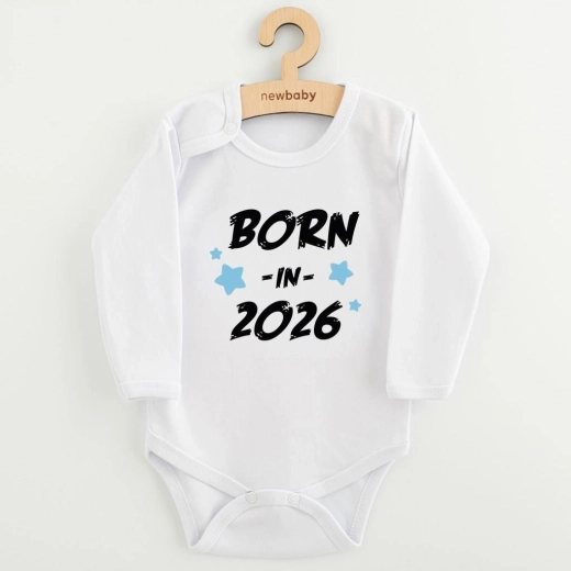 Baby-Body mit Aufdruck NEW BABY Born in 2026, blau, Gr. 68 (4–6 Monate)