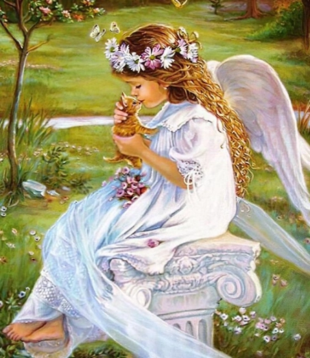 Diamantmalerei Engel mit Katze 30 × 40 cm
