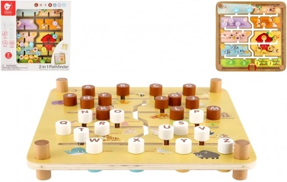 Holzlernlabyrinth 2-in-1 CLASSIC WORLD – Bauernhof und Alphabet, 30 × 30 cm