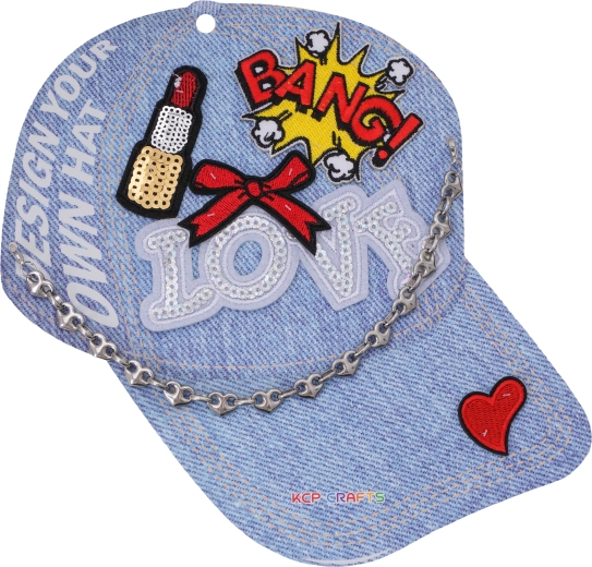 Dekorationsset für eine Cap im Comic-Stil mit Pailletten und Metallkette – 1 Stück