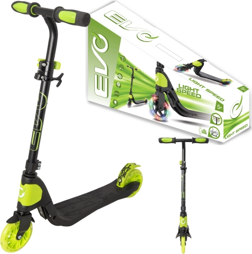 Zusammenklappbarer Kinderroller EVO Light Speed mit leuchtenden Rädern, schwarz-limettengrün
