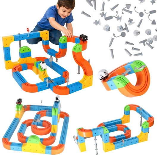 Magnetische Konstruktionsbausteine – Renn- und Zugstrecke (140 Teile)