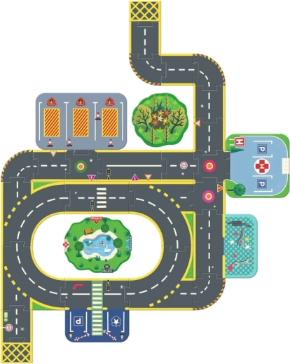 Lebendige Stadt: Park, Krankenhaus und Spielplatz