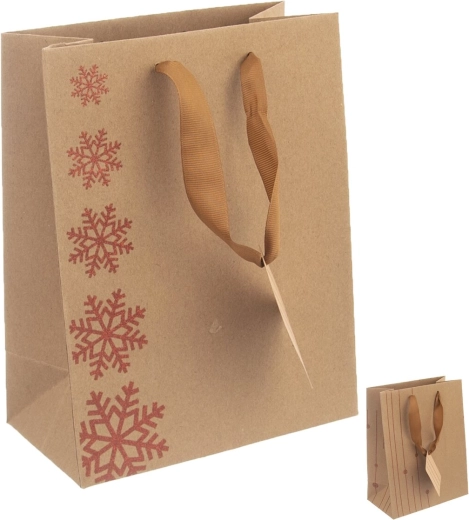 Geschenkpapiertasche Schneeflocke – Mix, 26 × 12,5 × 32 cm