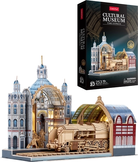 CubicFun 3D-Puzzle historischer Bahnhof Time Express mit LED-Beleuchtung, 253 Teile
