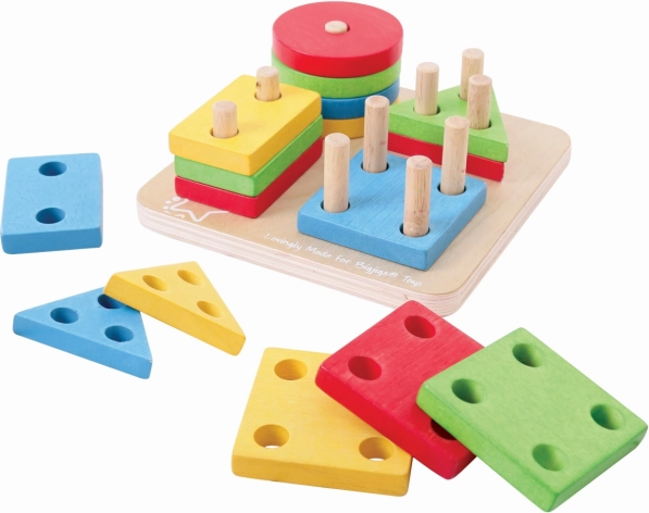 Bigjigs Baby Holz-Steckspiel und Stapelspiel mit bunten Formen auf Steckstiften