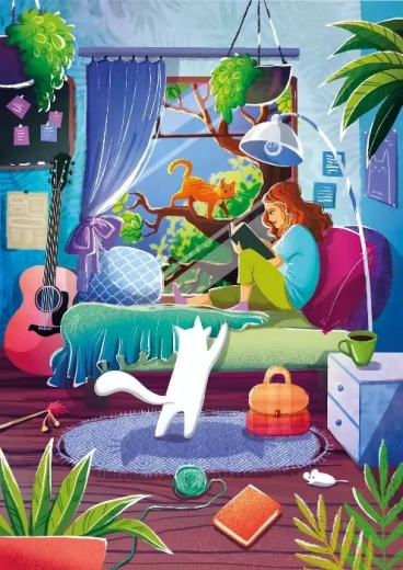 Puzzle Mädchen und ihre Katzen 1000 Teile