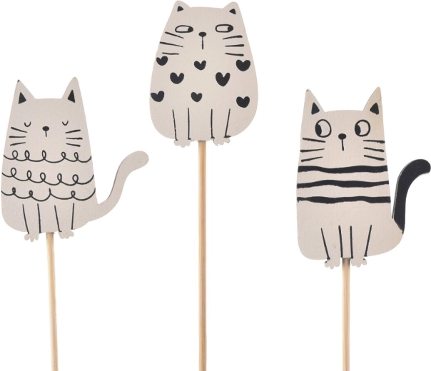 Dekorativer Holzstecker Katze weiß/schwarz (6 Stk.)