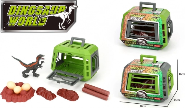 Dinosaurier-Figur 16 cm im Käfig mit Zubehör