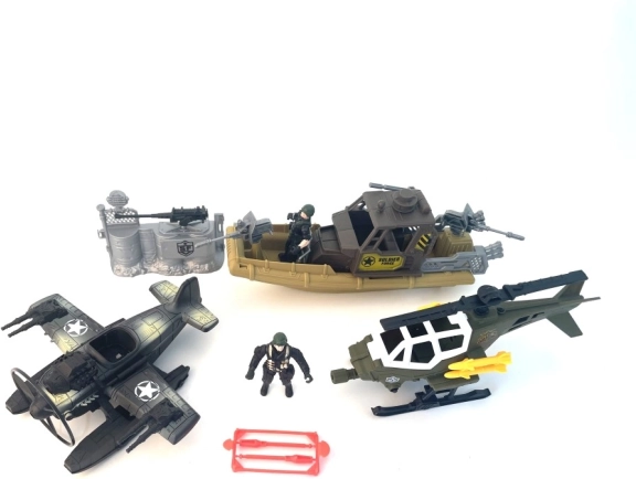 Großes Militärset mit Schiff und Flugzeugen